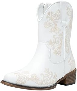 Jeossy Women's 9805 Cowboy Boots Western Ankle Square Toe Booties with Zipper, Western Cowboy Boots-9805-white, 10