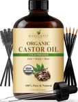 Handcraft Blends Cold-Pressed Organic Castor Oil 118 ml | Glass Bottle | Lash Brushes | 100% Pure and Natural | Premium Grade Carrier Oil | Hair, Eyelashes and Eyebrows | Hair and Body