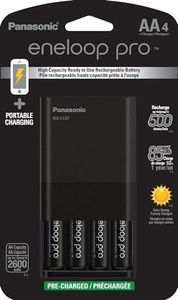 Panasonic K-KJ87KHA4BA Individual Battery Charger with Portable Charging Technology and 4AA eneloop pro Rechargeable Batteries, Black