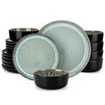 vancasso Dinner Set, Reactive Glaze Dinner Sets for 6 People, 18-Piece Mediterranean Crockery Set with Dinner Plates, Dessert Plate and Cereal Bowls, Playa Cyan