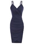 GRACE KARIN Summer Bodycon Dress Women V-Neck Knee Long Vintage Event Cocktail Spaghetti Dress Navy Blue XL