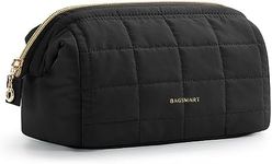 BAGSMART Makeup Bag Travel Toiletry Bag, Puffy Padded Make Up Bags for Women Makeup Organizer Case, Wide-open Pouch Purse Travel Essentials Toiletries Accessories Brushes, Black