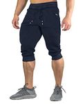 FASKUNOIE Workout Pants for Men Training Basketball 3/4 Long Shorts with Pockets Navy Blue