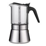 D-Dayons Classic Stovetop Espresso Maker for Great Flavored Strong Espresso 4 Espresso Cup Classic Italian Style Espresso Moka Pot Borosilicate Glass and Stainless Steel Built(200ml, Silver)