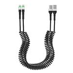 Coiled iPhone Lightning Cable 2 Pack, Apple Carplay & MFi Certified, Coiled USB to Lightning Cable with LED and Data Transmission, Retractable iPhone Charger Cord for Car