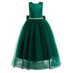 Glamulice Flower Girls Dress Emerald Green Satin Bridesmaid Long A Line Wedding Pageant Dresses V Open Back Party Birthday Holiday Formal Princess Dance Kids Christmas Photo Shoot Elegant Ball Gown 9