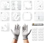 SYCOOVEN 13 PCs Free Motion Quilting Template Set Includes 8 Quilting Templates, Quilting Frame, Quilting Gloves, Ruler and Quilting Stickers for DIY Quilting on Sewing Machine