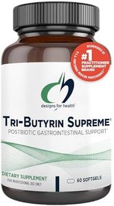 Designs for Health Tri-Butyrin Supreme - 3-in-1 Butyric Acid (Butyrate) Postbiotics for Gut Health & Gut Permeability Support - Tributyrin Supplement with Odor-Minimizing Innovation (60 Softgels)