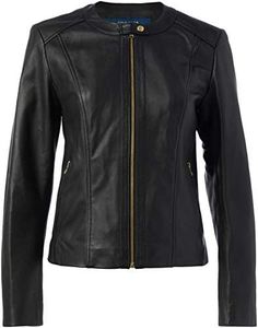 Cole Haan Women's Leather Collarless Jacket, Black, Small