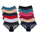 8-12 Pack Womens Lace Underwear Seamless No Show Bikini Panties Breathable Stretch Panties, 12 Pack Multicolour, Medium