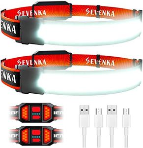 SEVENKA 2 Rechargeable Headlamps, Led Headlamp Flashlight Bright Wide Beam Headlamp Outdoor, Red Tail Light,Lightweight Headlight for Hardhat, Camping