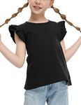 Flypigs Black Tshirt Girls Toddler Ruffle Top Round Neck Basic Tee Cotton Blouse for Baby Girls 3T-4T