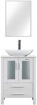 eclife 24" Modern Bathroom Vanity Sink Combo White Stand Cabinet with White Curved Ceramic Vessel Sink & Water Save Faucet & Pop Up Drain (T32)