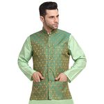 KRAFT INDIA Men Silk Blend Paisley Green Nehru Jacket Only, Size- XX-Large