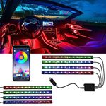 Mega Racer RGB Interior Car Lights for Car - 48 LEDs Over 16 Million Colors, LED Strip Lights, Music Sync App Controlled with iPhone Android, Under Dash Car Lighting Kit, USB Type A, DC 12V, Pack of 2