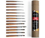 ARTIOS Fine Detailing Brush /Thin Miniature Brush Set of 13 pcs with Brush Holder for Acrylic, Oil, Watercolor & Gouache with Paint Brush Set-Wood, Synthetic Bristle