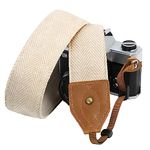 Padwa Lifestyle Beige White Twill Camera Strap - 2" Wide Crazy Horse Cowhide Head,Vintage Embroidered Woven Cotton Camera Straps for All DSLR Cameras,Great Gift for Men & Women Photographers