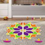 SOLOBOLO DIY Rangoli Mats for Pooja Decoration, 4 Pieces MDF 18 Inches Lotus Flower Rangoli Stencils for Door Entrance Big Size, 6 Rangoli Powder Colors, 2 Diwali Diya for Home Decor