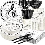 175Pcs Music Party Supplies Musical Notes Party Tableware Set 9"& 7"Musical Notes Paper Plates Napkins Cups Knives Forks Spoons for Music Notes Theme Music Birthday Party Decor |Serve25 (Music)