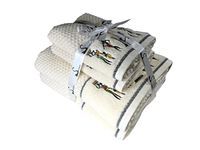 SENSES by Riba All Cotton 550 GSM Embroidered Towel Set for Bath | Quick Drying, Highly Absorbant, Great for Gifting - Pack of 4-2pcs Bath + 2pcs Hand Towels, Ivory (Style 9)