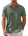 COOFANDY Mens Short Sleeve Dress Shirts Wrinkle Free Summer Regular Fit Button Down Shirts Army Green