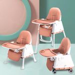 TONY STARK Comfort 4 in 1 Premium Multifunctional High Chair with Booster, Normal & Detachable Tray, Adjustable Height, One-Hand Adjustable, Ultra Soft Cushion for Kids/Baby (Brown)