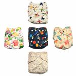 The Mom Store Baby Cotton Reusable Cloth Diaper With 4 Layer Ultra Thin Inserts Pad And Adjustable Snap Buttons for New Born Babies - 3 Months -3 Years (Pack of 5)