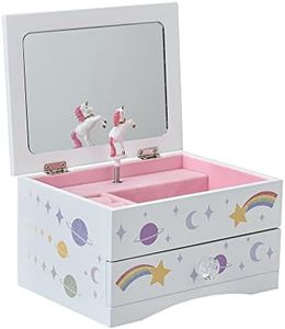 Aliz Unicorn Music Jewelry Box for Girls - Wooden Jewelry Storage Box with Glittery Unicorn and Shooting Stars Design - Charming Room Decor and Childhood Memories Keepsake Box for Girls and Teens