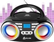 KLIM B3 Portable CD Player - New 2024 - FM Radio CD MP3 Bluetooth AUX USB RGB Lights - CD Boombox - Wired and Wireless Mode with Rechargeable Batteries - Upgraded CD Laser Lens - Digital EQ - Black