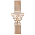 GUESS Stainless Steel Fame Collection 3 Hand Womens Analog Rose Gold Dial Coloured Quartz Watch, Triangle Dial with 34 Mm Case Width - Gw0508L3, Band Color-Rose Gold