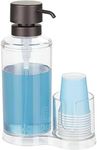 mDesign Plastic Refillable Mouthwash Dispenser and Cup Storage Organizer for Bathroom Vanity, Countertop, Cupboard - Includes 8 Paper Cups - Lumiere Collection - Clear/Bronze