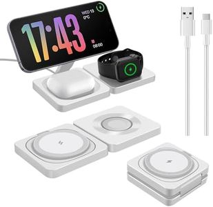 3 in 1 Wireless Charging Station Portable Travel Charger Wireless Charging Pad Magnetic Charger Stand for iPhone 16 15 14 13 12 Series,iWatch 10/Ultra 2/9/Ultra/8/SE2/7/6/Se/5/4/3/2,Airpod4/Pro/3/2