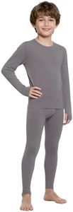 Bodvera Thermal Underwear for Kids，Boys Fleece Lined Base Layer Long Johns Thermals Top and Bottom Set for Winter Skiing Grey