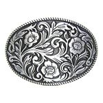 MASOP VOGU Antique Engraved Flower Solid Metal Belt Buckle Men Women Western Cowboy, Silver, 9.9*7.9cm