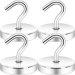 Neosmuk 170lb+ Extra Strong Magnet with Hook for Fridge,Heavy Duty Cruise Hook for Ceiling,Small Magnetic Holder for Van, Tool(Silver, Pack of 4)