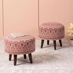 nestroots Ottoman Stool for Living Room Set of 2 Stool for Sitting | Printed Wooden Stool for Bedroom Ottoman pouffes for Sitting (14 inch Red)