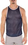 Gary Majdell Sport Men's Breathable Athletic See-Through Smooth Mesh Tank Top (Navy with White Hem, Large)