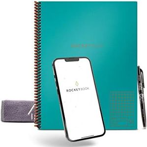 Rocketbook Matrix Digitales Notizbuch Millimeterpapier Seiten - Wiederverwendbarer Notizblock - 21,6 x 27,9cm - Wiederbeschreibbar mit inkl. Pilot Frixion Stift und Mikrofasertuch - Hellblau