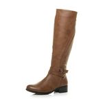 AJVANI Low Heel Stretchy Biker Buckle Calf Knee Chelsea Riding Boots Size 6 39