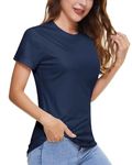 Boladeci Womens Swim Shirt UPF 50+ Sun Protection Clothing Short Sleeve Water SPF Lightweight Quick Dry Plain UV Hiking Tees Tops T-Shirts L Navy Blue