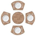 Round Placemats Set of 4 Retro Wooden Wedge Place Mats with Centerpiece Round Table Mats Heat Resistant Washable Place mats for Dining Table (5 Pcs)