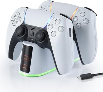 ELUTENG PS5 Charging Station 2H Fast Charger for PlayStation 5 Dualsense & Edge Controller, PS5 Charging Dock Stand with LED Indicator Controller Accessories with USBC Cable, White