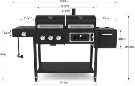 CosmoGrill Hybrid 4-Burner BBQ – Dual Fuel Gas & Charcoal Grill with Smoker, Thermometer, Warming Rack