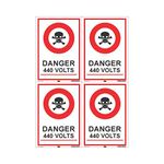 Mr. Safe - Danger 440 Volts Signs PVC Sticker A5 Pack of 4 (5.8 INCH X 8.2 INCH)