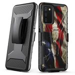 Cass Creations Case Compatible with Samsung Galaxy A03s, Holster Belt Clip Case Combo with Kickstand Shockproof Phone Cover - American Flag