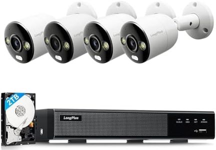 LongPlus 4K 8MP Security Camera System, H.265 8 Channel NVR Outdoor Wired House Security System, 4 PoE Cameras LED Lights Color Night Vision, 2.8mm Lens,132° Wide Angle, Blue-Red Alarm Lights, 2TB HDD