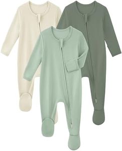 Yoofoss Rayon Made From Bamboo Baby Pajamas 3pcs Newborn Sleepers For Boy Girl Clothes, Preemie Footed Pajamas Zipper Baby Pjs with Mitten,Sage&green&beige