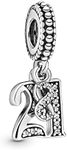 Pandora Moments Women's Sterling Silver 21 Years of Love Cubic Zirconia Dangle Charm for Bracelet, Metal, Cubic Zirconia