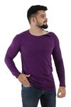 P&H BY PRIYANSHU Full Sleeve Shoulder Button Placket Design Cotton Lycra Purple Eggplant Luxury t Shirt Pack of one