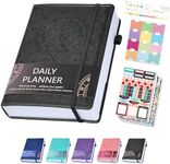 Ospelelf 2025 Leather Undated Daily Planner (5.5 x 8.5''), Weekly & Monthly Life Planner, Organizer Notebook & Productivity Journal. A5 Hardcover with Stickers(Black)